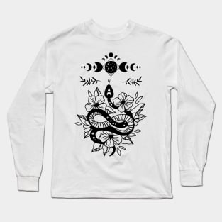 Aesthetic Halloween Snake Lover Moon Creepy Witchy Long Sleeve T-Shirt